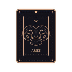 Card with astrology zodiac sign Aries, cartoon style vector illustration