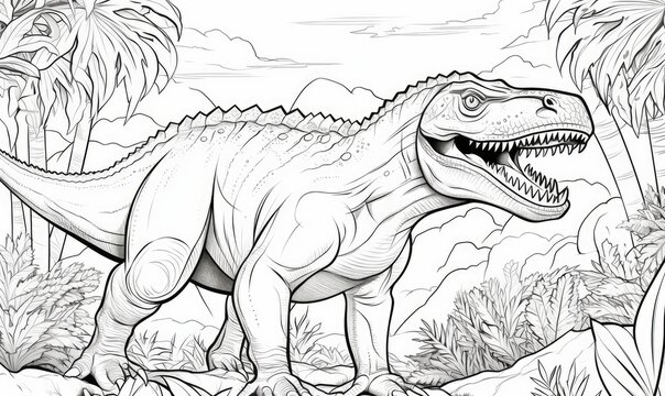 A drawing of a dinosaur with its mouth open
