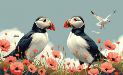 Naklejka premium Puffin birds 