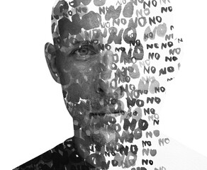 A conceptual double exposure black and white male portrait - 723919308