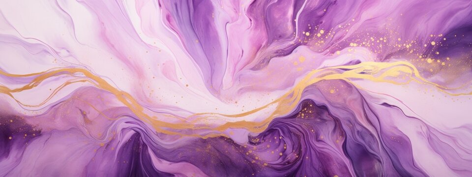 luxury suminagashi backdrop. marble liquid alcohol ink gold and violet purple