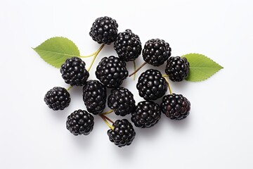 Fresh blackberries find simplicity in a minimalist arrangement on a clean, white background