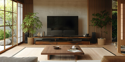 Interior design modern living room in japanese style - obrazy, fototapety, plakaty