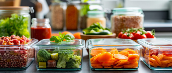 A vibrant array of prepped ingredients in clear containers, ready for healthy meal creations
