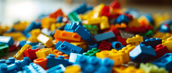 Colorful building blocks scattered, highlighting creativity and learning in play