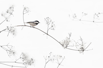 Coal tit on clematis vitalba, fine art photography (Periparus ater)