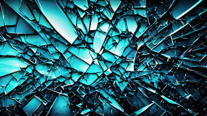 Turquoise Broken Glass Background - Abstract Destruction Concept