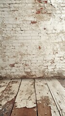 Whitewashed brick wall and wooden floor background