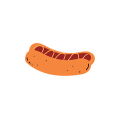 Hot dog sandwich with sausage, bun, ketchup and mustard, unhealthy fat fast food vector flat isolated illustration