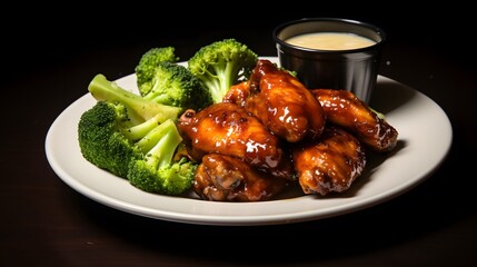A delicious plate of chicken wings served with a side of broccoli. Perfect for a satisfying meal