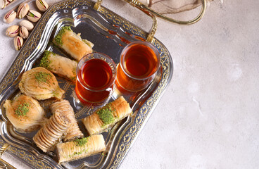traditional turkish sweets baklava with nuts dessert