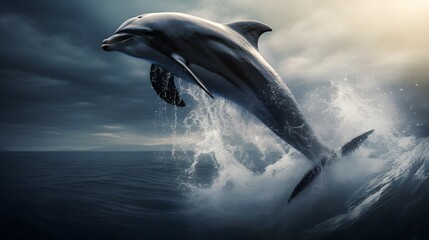 A dolphin jumping out of the water - obrazy, fototapety, plakaty