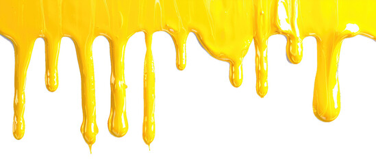 Flowing, trickling colorful yellow paint on a transparent background. Generative AI