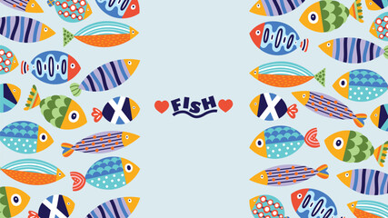 Cute fish poster. Sea illustration.