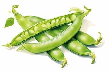 Watercolor illustration of green pea pods isolated on a white background.