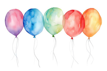 Set of watercolor air balloons isolated on white