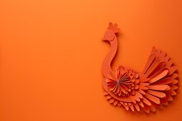 Obraz premium paper cut card turkey laying flat on a background with copy space Thanksgiving Concept with Turkey Bird