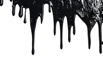 Flowing, trickling colorful black paint on a transparent background. Generative AI