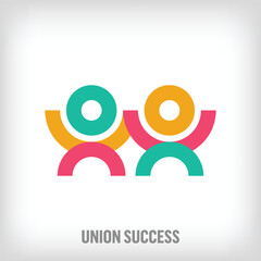 Teamwork and people side by side raising hands, solidarity idea, modern logo. Unique color transitions. people logo template. vector.