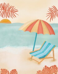 summer tranquil beach illustration, serenity sands for your perfect project, vacation, holiday, travel background