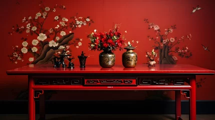Zelfklevend Fotobehang a red table with some chinese decoration © Ziyan Yang