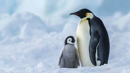 Emperor Penguin with Chick at Snow Hill Island - Wedde
