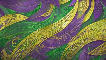 Background with feathers in green and purple