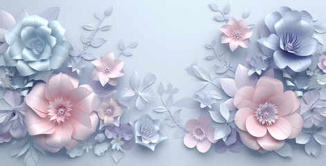 Paster colors framework for photo or congratulation with paper blossom and flowers. Woman's day, 8 march, Easter, Mother's day, anniversary