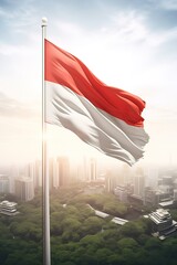  Indonesia flag fluttering in the top  - obrazy, fototapety, plakaty
