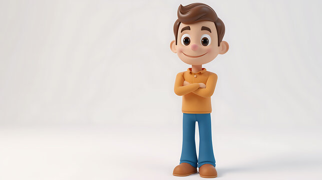 A charming, 3D rendered cartoon character of a cute man, perfect for adding a touch of whimsy to your designs. This adorable character features a friendly smile, expressive eyes, and careful