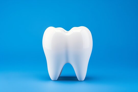 Modern dentistry. pristine snow white molar on vivid blue background, dental care concept