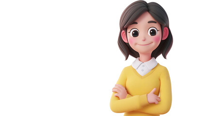 A captivating 3D rendered cartoon character of a cute woman with an endearing smile and vibrant personality, positioned in an adorable pose. This high-quality stock image showcases the perfe