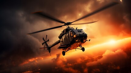 Fototapeta na wymiar A helicopter flying in the sky
