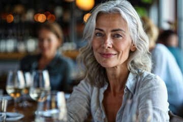 Elegant Senior Woman Dining. Generative AI