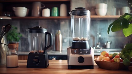 A kitchen counter featuring a blender and another blender - obrazy, fototapety, plakaty