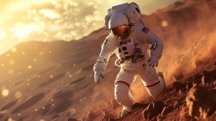 astronaut walking on mars, walk