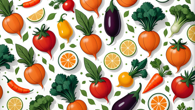 vegetable background. vector clipart vegetables. flat wrapping paper with small vegetables cartoon. Generated with AI