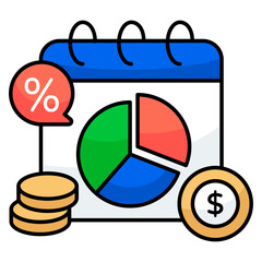 Icon of money with calendar, flat design of payment day