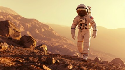 astronaut walking on mars,space walk - obrazy, fototapety, plakaty