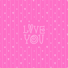 Naklejka premium Love you. Seamless pattern heart shape. Cute greeting card for Valentine's Day. Sale, flyer template, poster, label, cover, banner design. Geometric and handwritten typography. Vector illustration