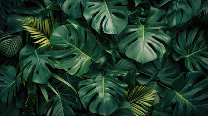 Fototapeta na wymiar Creative nature green background, tropical leaf banner or floral jungle pattern concept 