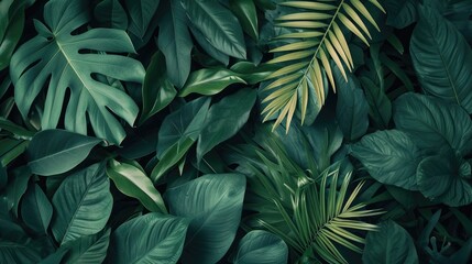 Creative nature green background, tropical leaf banner or floral jungle pattern concept  