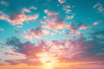 Obraz premium Sunset Sky with Fluffy Clouds and Copy Space