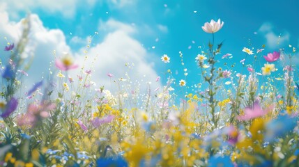 Fototapeta na wymiar Illustration of a flower meadow in spring. 