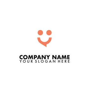 Smile face chat speech bubble logo design.