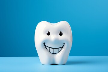 Pristine snow white molar on blue background, exemplifying modern dental excellence