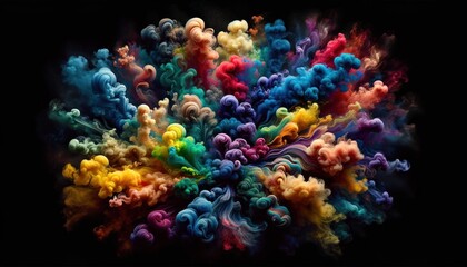 Fototapeta na wymiar Multi-colored smoke textures against a black background