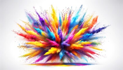 A dynamic explosion of colorful powder splash against a white background