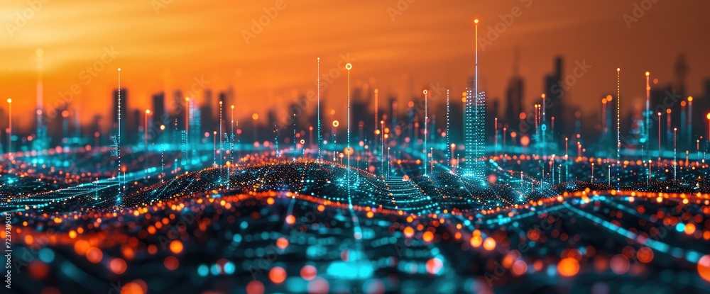 Wall mural futuristic concept abstract smart city dot point connect with gradient line technology data building