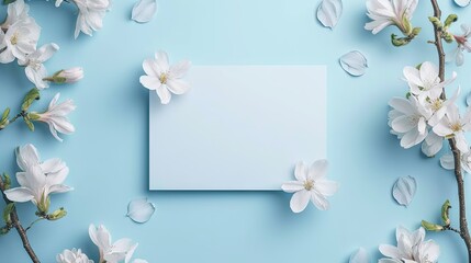 mock up of a wedding invitation card, sky blue color, floral design  
